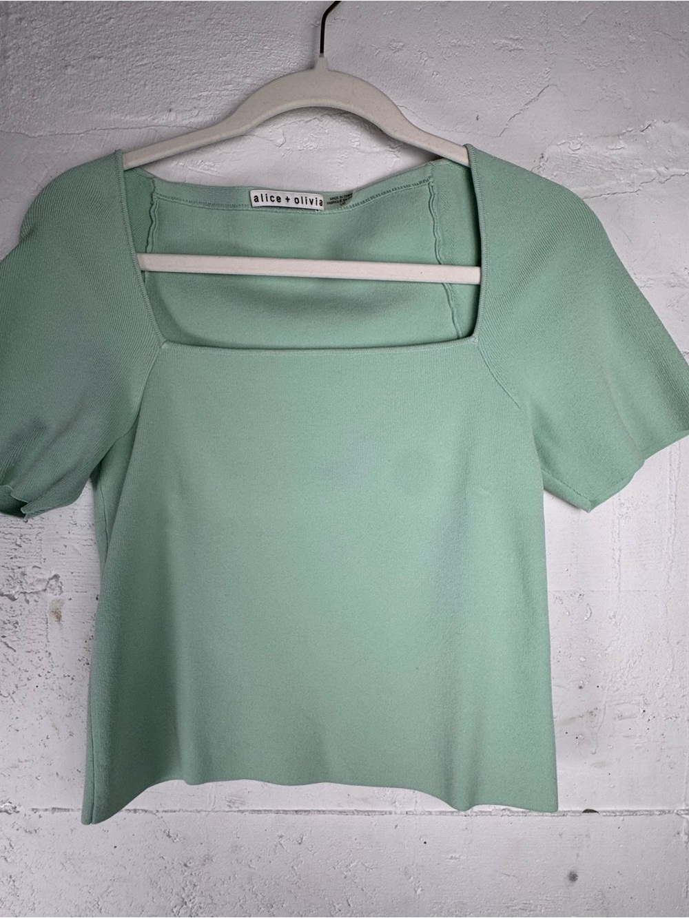 alice + olivia Mint Square-Neck Short Sleeve Top Shell Stretch Business Office